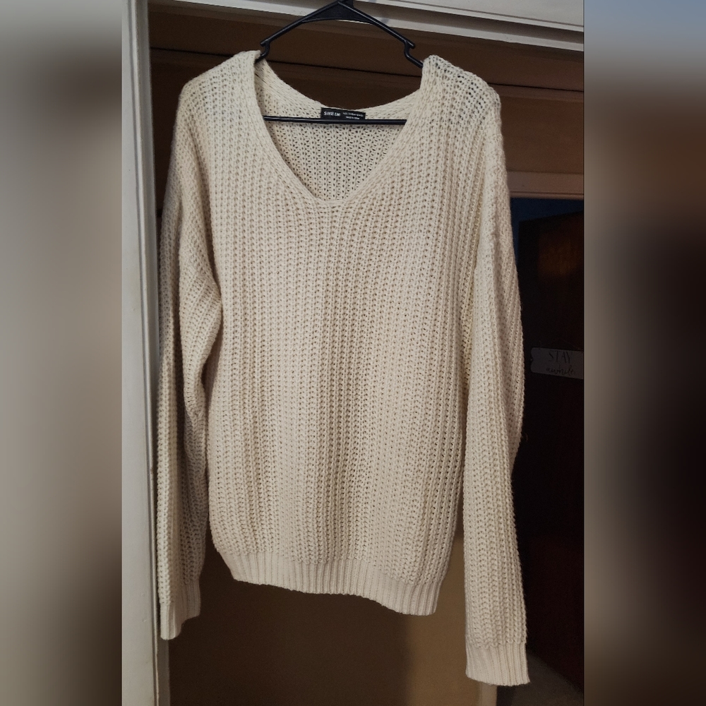 V Neck Cream Sweater